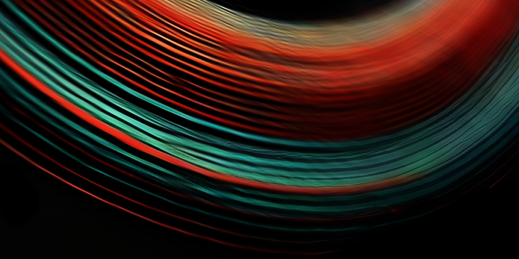 A teal-colored abstract image depicting blurry vertical lines and circular light patterns, resembling a digital data or stock market graph, evokes the sophisticated analysis tools used in Managed Detection and Response (MDR) systems.