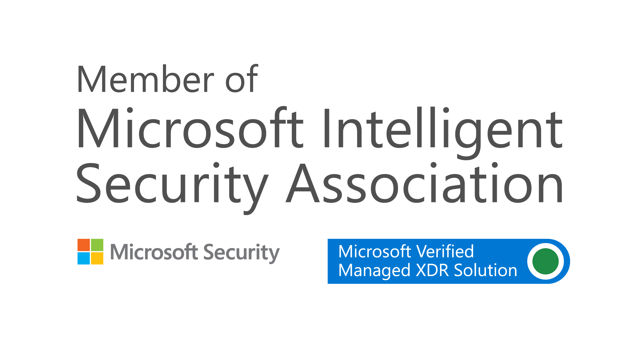  Microsoft Intelligent Security Association logo with text: "Member of Microsoft Intelligent Security Association. Microsoft Security. Microsoft Verified Managed XDR Solution, enhanced by SIEM and MDR capabilities.