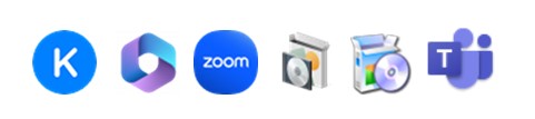 Icons in a row: Keyhole symbol, Microsoft Loop, Zoom, DVD with case, Software box with CD, Microsoft Teams. Ideal for Windows users who rely on these tools for seamless collaboration and communication.