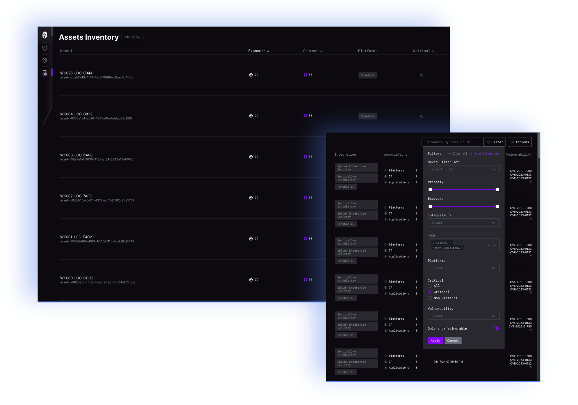  A comprehensive digital platform dashboard displays an assets inventory list, providing an overview with highlighted column options for visibility settings. Edit asset details effortlessly, showcasing proprietary and maintenance info for one entry.