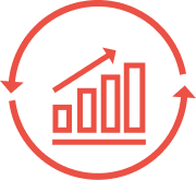  A red bar chart with an upward arrow is encircled by a circular arrow, offering a clear platform overview.