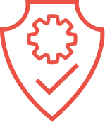  Red shield icon with a gear and checkmark, symbolizing security and reliability, provides an overview of platform integrity.