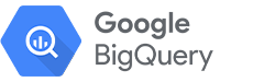  Google BigQuery logo with a blue hexagon and a magnifying glass over a bar graph.