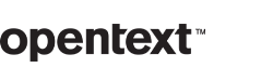  Black "opentext" logo with a trademark symbol on a white background.