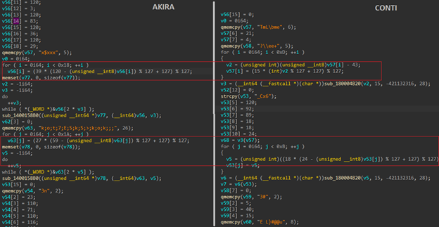 Comparison of two code sections labeled 